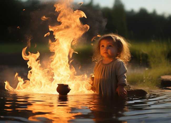 水里面烧起火的儿童故事；烧开水的小故事