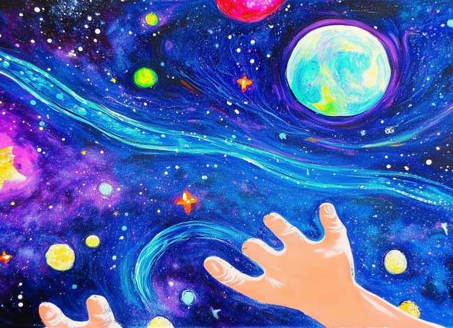 儿童太空宇宙幻想绘画作品，儿童太空宇宙幻想绘画作品图片