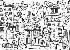 野猫的城市绘本图片、野猫的城市简笔画绘本图片