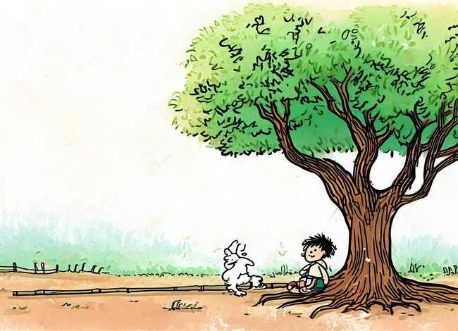 儿童成语故事守株待兔图片素材，成语故事守株待兔的简笔画图片