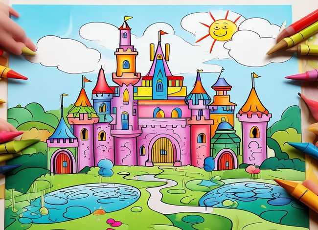 城堡儿童画涂色 城堡儿童画涂色教程
