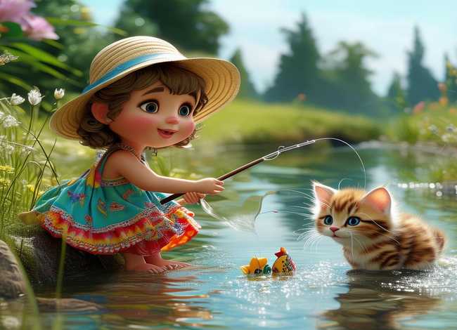 小猫钓鱼故事儿童版视频真人，小猫钓鱼故事表演视频真人