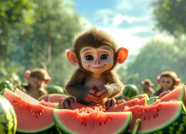儿童讲故事小猴子吃西瓜、幼儿故事小猴子吃西瓜