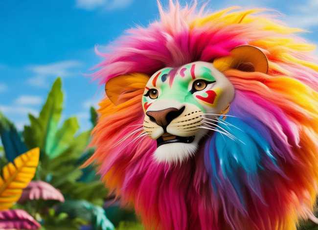 儿童故事比赛狮子烫发故事图片，儿童故事表演狮子妆容图片