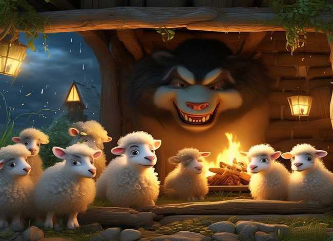 儿童故事大灰狼和七只羊、育儿睡前故事-大灰狼和七只小羊