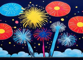 烟花儿童画、烟花儿童画简笔画