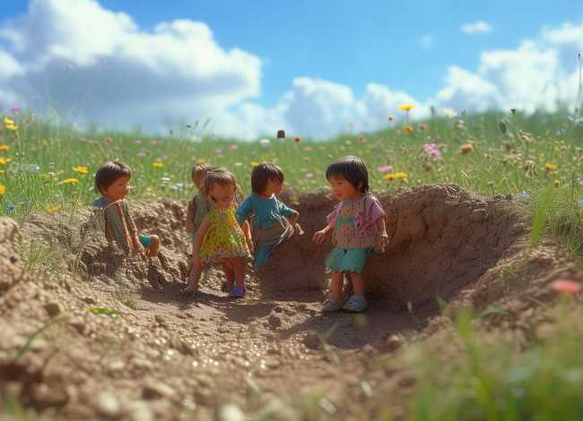 小土坑儿童故事画、小土坑故事绘画