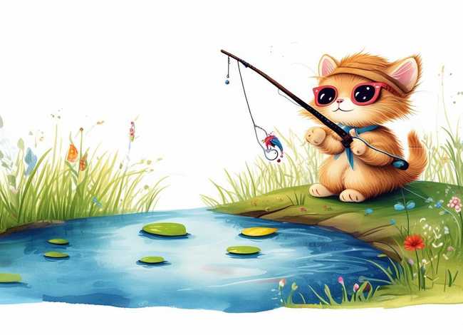 小猫钓鱼的儿童故事图片讲解，小猫钓鱼的故事和配图 绘本