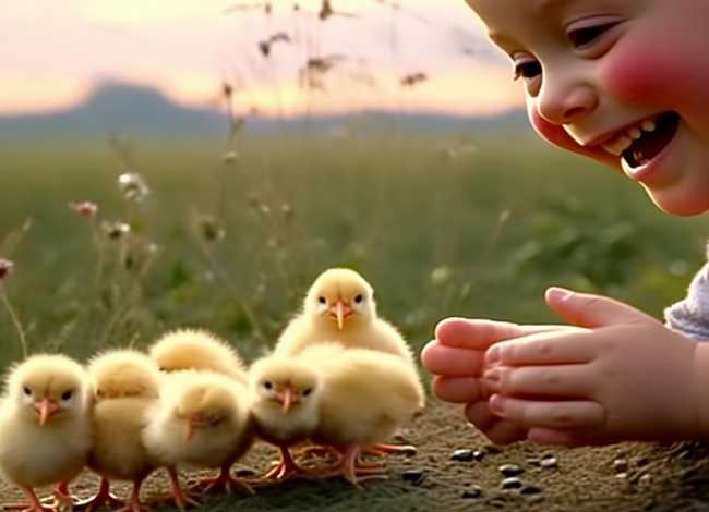 儿童喂鸡的故事 - 喂小鸡的故事