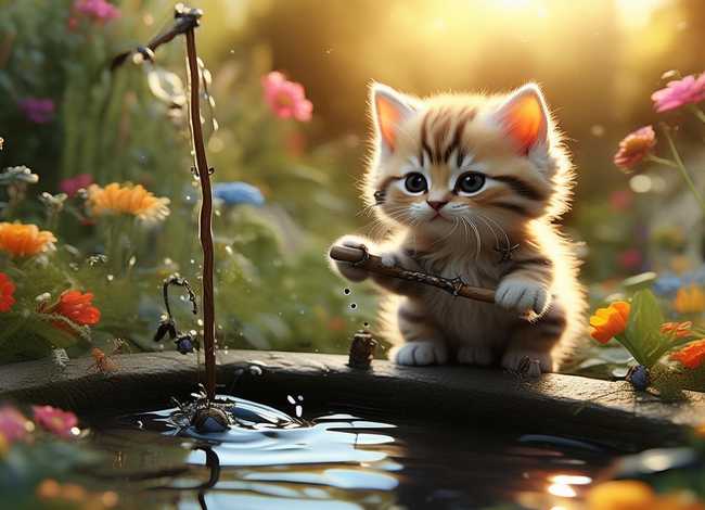 小猫钓鱼的故事，小猫钓鱼的故事图片