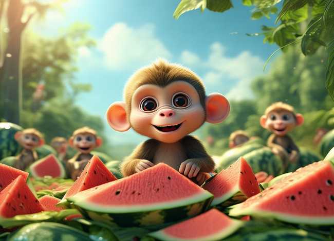儿童讲故事小猴子吃西瓜、幼儿故事小猴子吃西瓜