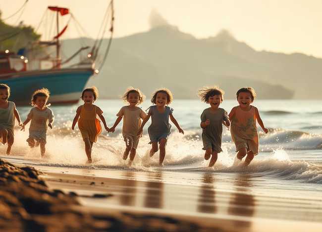 外婆家的澎湖湾儿童故事情景画；外婆的澎湖湾幼儿情景画