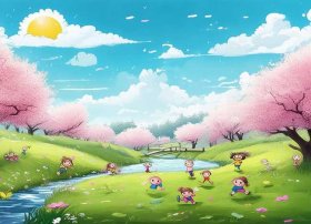 春天的故事儿童画线稿，春天的故事幼儿画