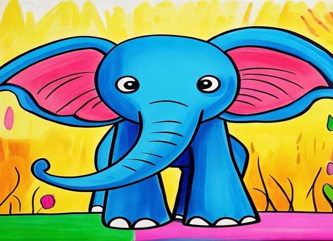儿童大象装饰画，大象儿童简易画法