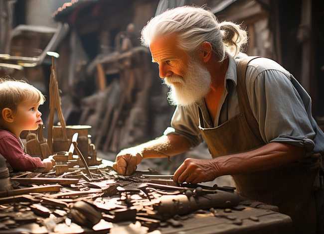 童年老工匠的事例；童年中的老匠人