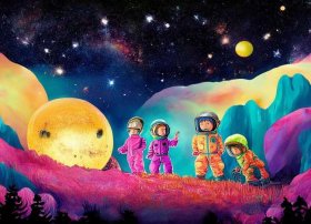 儿童太空电子版、太空儿童主题画