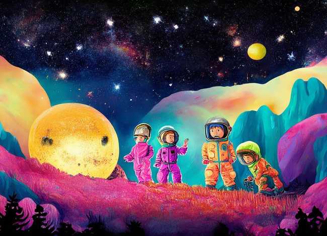 儿童太空电子版、太空儿童主题画