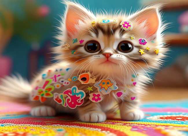 趣味儿童画,趣味儿童画贴毛的小猫 趣味儿童画,趣味儿童画贴毛的小猫