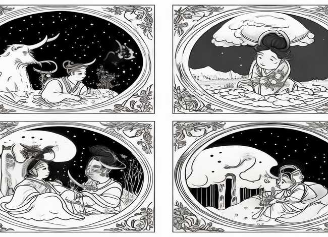 牛郎织女连环画简笔画 牛郎织女连环画简笔画4幅图加文字 牛郎织女连环画简笔画 牛郎织女连环画简笔画4幅图加文字