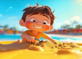 儿童玩沙子卡通图片，儿童玩沙子卡通图片可爱