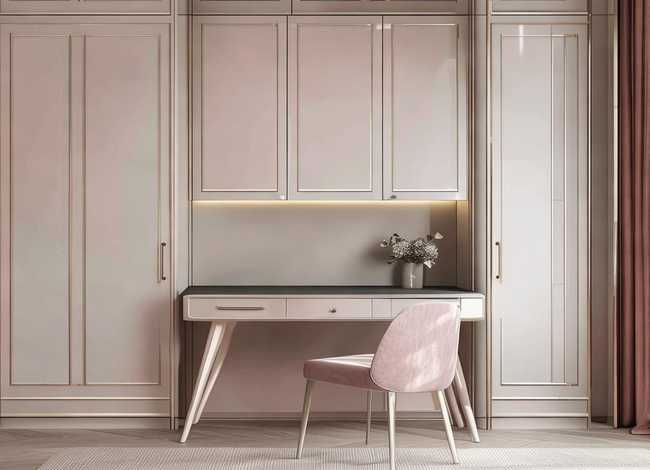 儿童房衣柜书桌一体效果图高档大气上档次，儿童房衣柜书桌一体样板间效果图