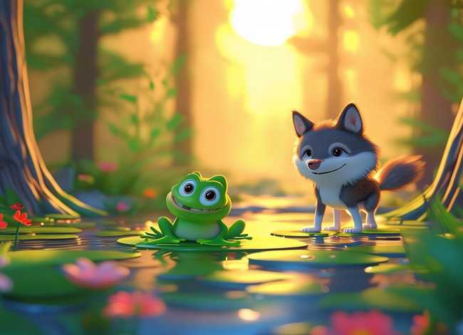 青蛙和狼故事，3-6岁儿童睡前小故事狼和青蛙