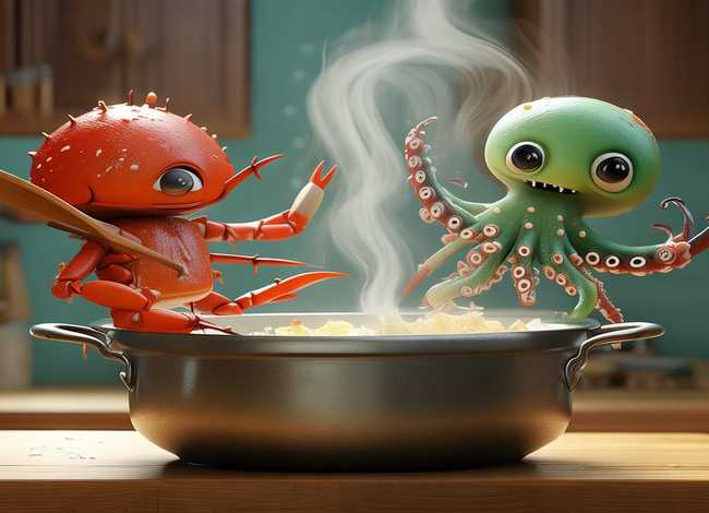螃蟹和八爪鱼的儿童故事;八爪鱼能和螃蟹在一个锅里煮吗? 螃蟹和八爪鱼的儿童故事;八爪鱼能和螃蟹在一个锅里煮吗?