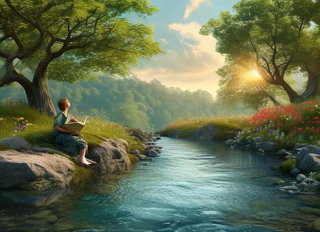 小河编故事；小河边编故事