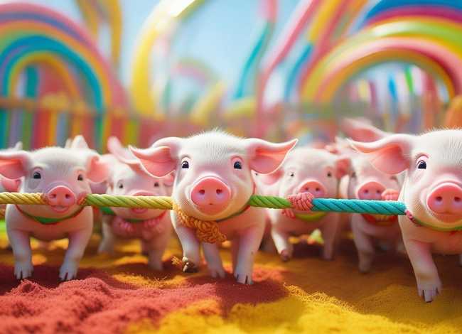 彩虹儿童乐园，彩虹儿童乐园参加拔河比赛的猪宝贝