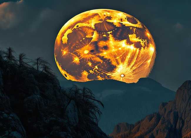 月亮故事 - 山上一轮橘红色的月亮故事