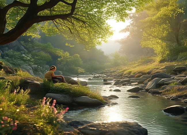 小河编故事；小河边编故事