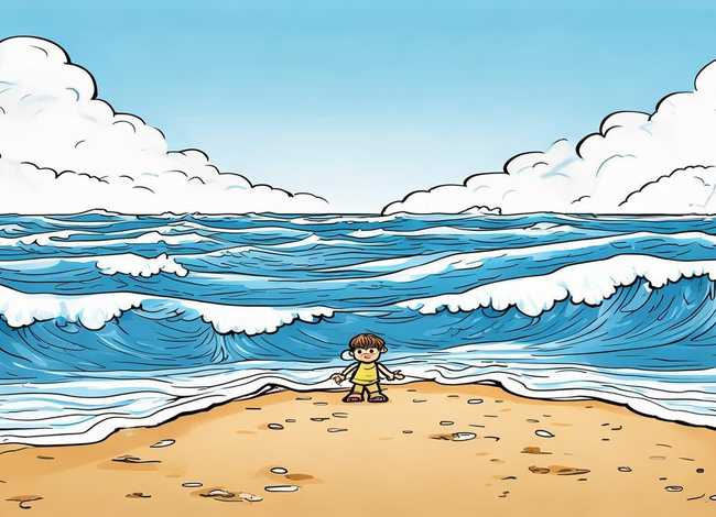 儿童看海的图片；儿童看海的图片简笔画