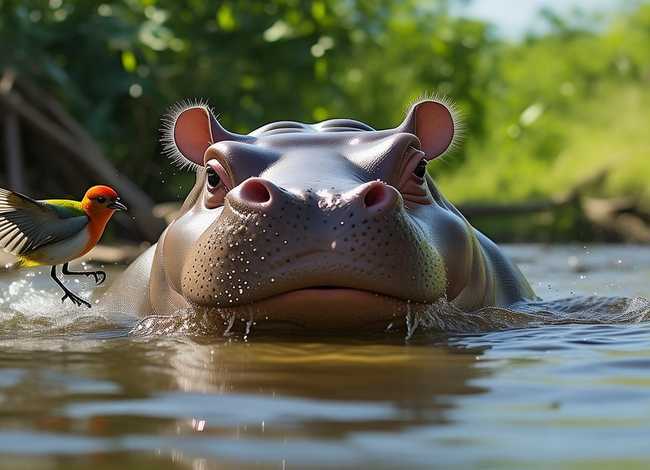 小河马大嘴巴小鸟帮他；小河马大嘴巴小鸟帮他捉虫子