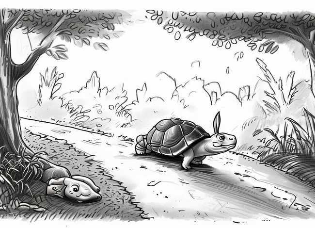 儿童故事插画龟兔赛跑 龟兔赛跑故事插图简笔画 儿童故事插画龟兔赛跑 龟兔赛跑故事插图简笔画