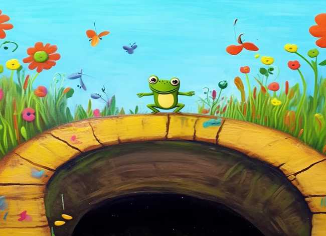 儿童故事井底之蛙油画（井底之蛙的儿童画）