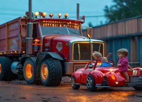 大卡车和小汽车儿童睡前故事，大卡车和小汽车的故事