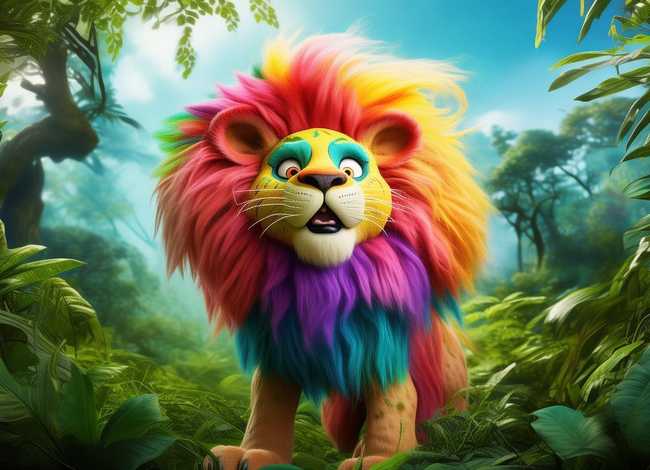 儿童故事比赛狮子烫发故事图片，儿童故事表演狮子妆容图片