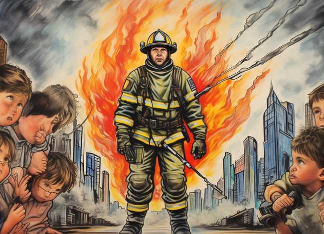重庆火灾消防员儿童绘画，重庆火灾消防员儿童绘画图片