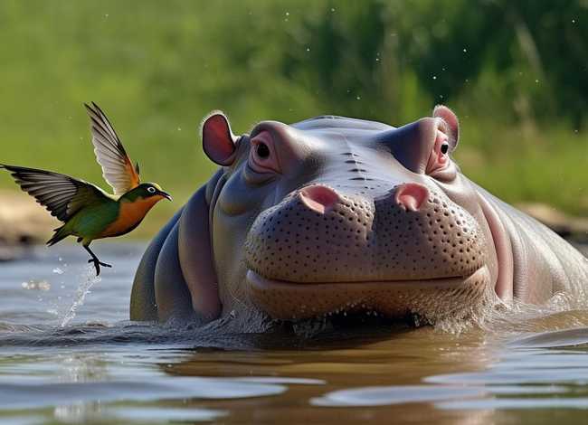 小河马大嘴巴小鸟帮他；小河马大嘴巴小鸟帮他捉虫子