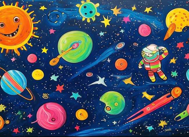 儿童太空画图片 儿童太空画图片横画