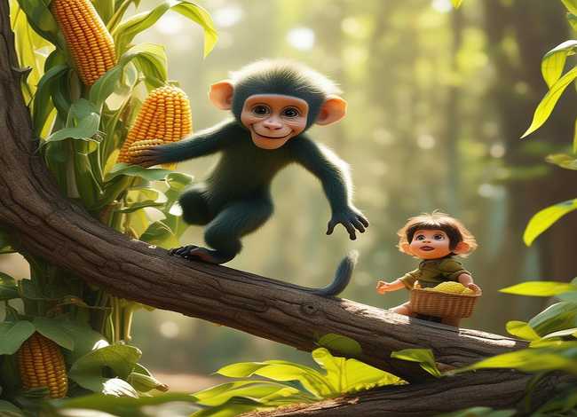 小猴子摘玉米儿童故事，小儿故事睡前故事大全猴子摘玉米