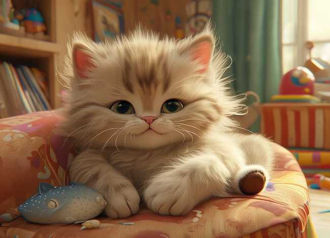 儿童故事懒猫形象；懒惰的小猫幼儿故事