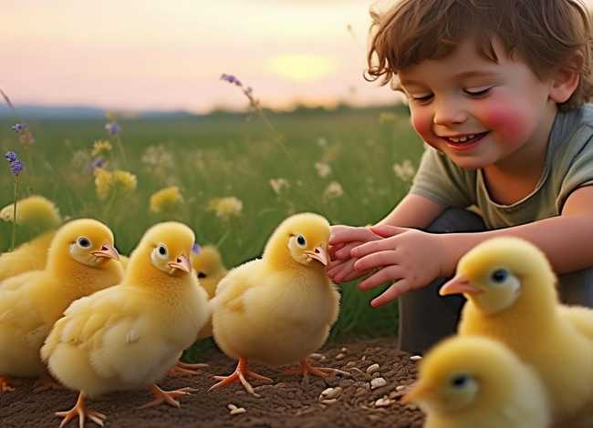 儿童喂鸡的故事 - 喂小鸡的故事