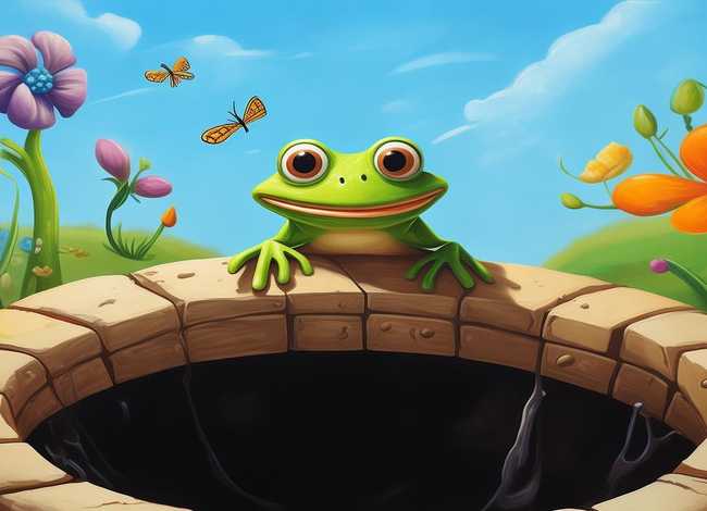 儿童故事井底之蛙油画（井底之蛙的儿童画）