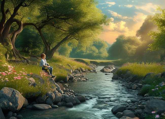 小河编故事；小河边编故事