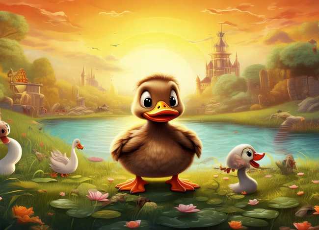 儿童故事丑小鸭插画，丑小鸭的故事插画