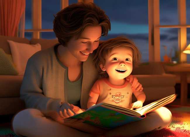 和大人一起读儿童故事二人物开心 和大人一起读故事场景画