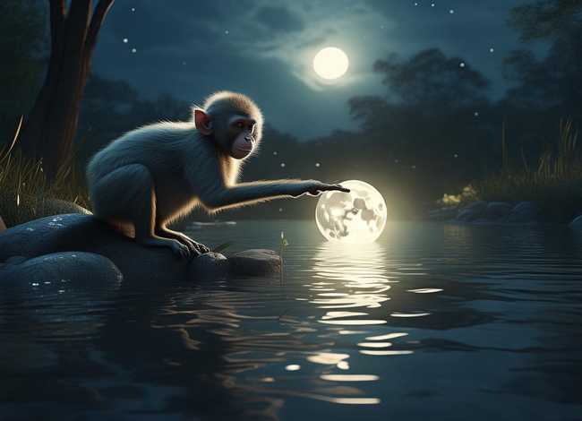 猴子捞月亮的故事文字简短、猴子捞月亮的故事文字简短版