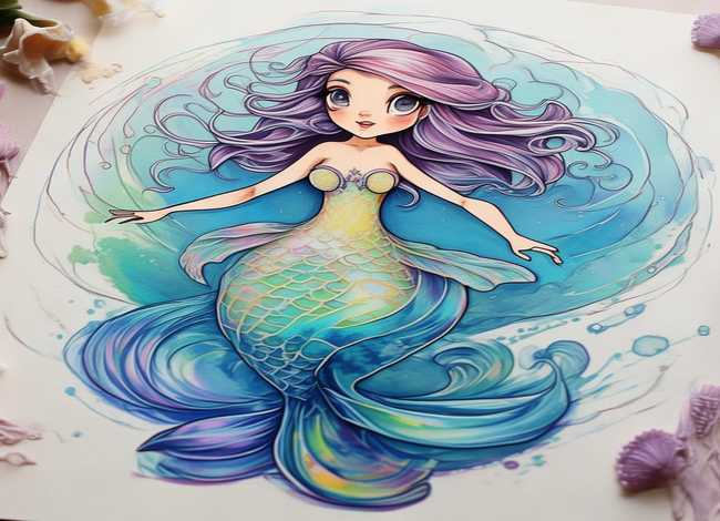 美人鱼公主简笔画图片打印；美人鱼公主简笔画图片打印版