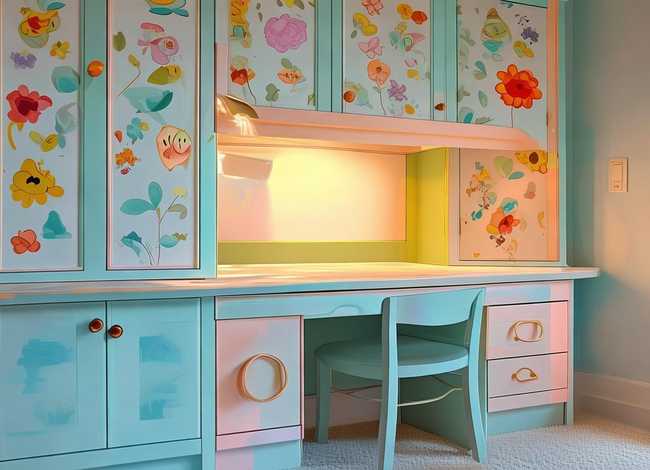 儿童房衣柜书桌一体效果图（儿童房衣柜书桌一体效果图女孩）
